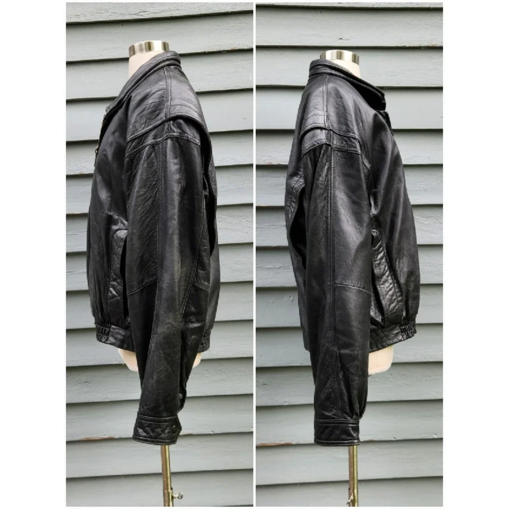 Wilsons Leather Bomber Jacket Black Thinsulate Padded Shoulder Vintage Large